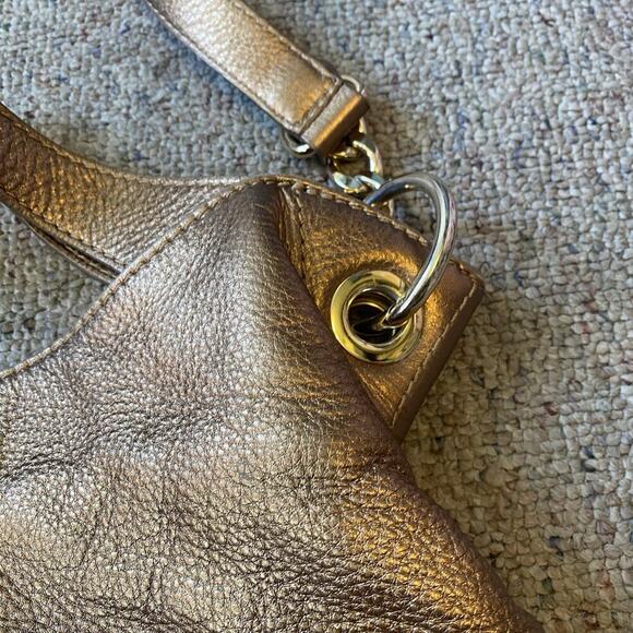 Michael Kors Jamesport Gold Leather Zipper Pocket Chain Strap Shoulder Purse Bag - Picture 9 of 14